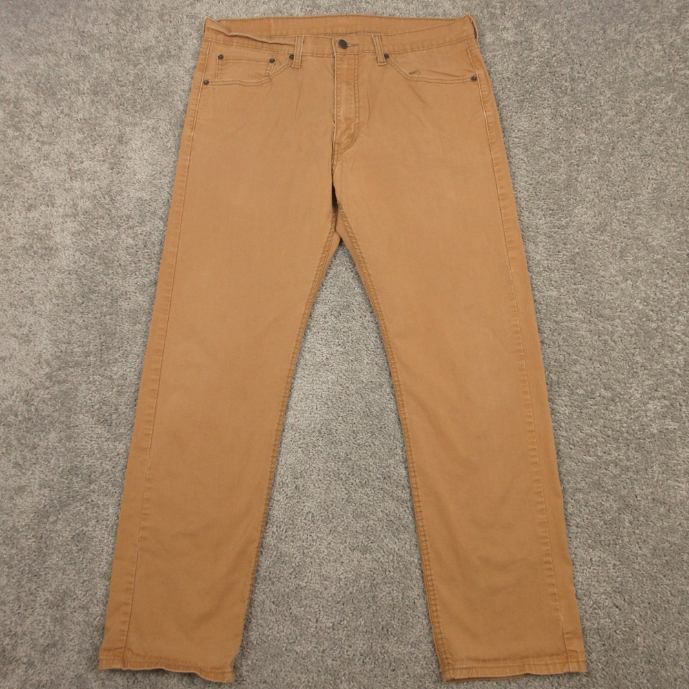 Levis Jeans Mens 36x30 (Tag 36x32) Brown 505 Regular Straight Zip‎ Denim Pants